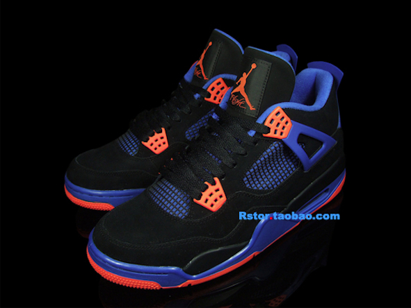 black blue and orange jordan 4s